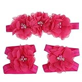 Bilila HOT Colorful Foot Flower Barefoot Sandals + Headband Set for Baby Infants Girls (Hot Pink) by
