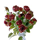 【Blooming＆me】フラワーデザイナー推薦 枯れない 高品質 上質な造花 フェミニン ミニローズ ４本セット (レッド) [並行輸入品]