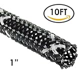 ペット高難燃性拡張可能な編組Sleeving 1 Inch - 10 Feet ブラック BSFR-J-100-10-BK/WT
