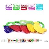 Mammas Club 5 Fruit Baby Teether Toys with Pacifier Clip/ Holder - Non-Toxic, BPA, Latex and Phthala
