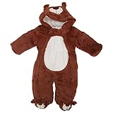 ベビー・赤ちゃん用 ふかふかテディーベア フードつきボディースーツ 長袖ロンパース カバーオール オールインワン つなぎ 冬 (6/9ヶ月) (ブラウン)