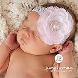 ☆シンプル＆エレガントシフォンフラワーとラインストーンのヘアバンド☆ピンク/ホワイト