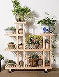 CHAOXIANG フラワーシェルフウッドフロアタイプフラワーポットシェルフヨーロッパスタイル屋内屋外ポットシェルフプラントシェルフ (色 : E)