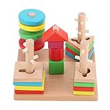 Domybest　パズル　木製　木のおもちゃ　幾何パズル　木製ブロック　棒さし 型はめ 形合わせ 幾何学認　積み木　カラフル 知的玩具　児童 キッズ　知育玩具