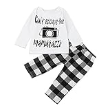 Tovadoo 子供服 ベビー服 女の子 トップス+ズボン セットアップ 秋冬 カメラ柄 チェック柄 可愛い ファッション 部屋着 保育園