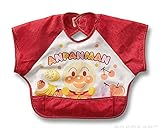 ベビー 半袖 エプロン 子供 幼児 スモック 食事用 アンパンマン柄 キャッチポケット付き 全3色 1歳 2歳 (レッド)