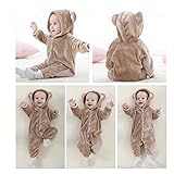 JUSH 柔らかい　ベビー＆キッズ用 ファション カバーオール ロンパース 着ぐるみ キッズコスチューム 子供 男の子 女の子 出産 祝い パジャマ 防寒着 スウェット (80cm, ブラウン)