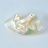葉っぱに乗る カエル ブローチ 夜光貝製