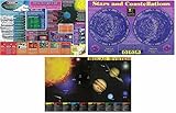 Painless学習プレースマットfor Kids , Set of 3 :ソーラーシステム、天候、星と星座