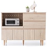 食器棚 レンジ台 スライド棚 可動棚 リバーシブル リアル木目 コンセント2口 キッチンラック 幅120cm オーク