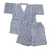 甚平男の子女の子 ギンガムオーガニックコットンWガーゼ　安心・安全の日本製 80cm ネイビー