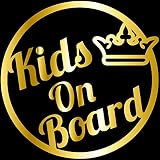 14色 KIDS ON BOARD サークル クラウン ティアラ ステッカー【KIDS IN CAR 円 丸 シンプル 王冠 キュート 男の子 女の子 カッティング】 (ミラーゴールド)