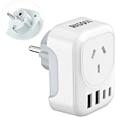 RXSQUL AU to EU Travel Adapter, European Type E/F Travel Plug Adapter | Grounded Power Outlet with 4 USB for Bali, Germany, S
