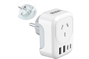 RXSQUL AU to EU Travel Adapter, Australia to European Travel Plug Adaptor, Europe Ground Outlet with Type E/F Plug and 4xUSB for AUS to Bali Germany Spain France Greece Netherlands Turkey
