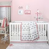 Grey Elephant and Triangle Dot 4 Piece Baby Crib Bedding Set with Coral Pink by The Peanut Shell