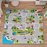 プレイマット 道路 キッズラグ 約190×190cm 「ニュータウン2」 洗える ラグ ミニカー 電車 おもちゃ 子供部屋 男の子