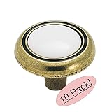 Amerock bp76244-wbアンティーク真鍮withホワイトセラミックセンターキャビネットハードウェアノブ – 1 – 1 / 4 "直径 – 10パック