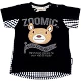 【本体綿100％】2017年 夏物 ZOOMIC ズーミック MONO 天竺 格子切替 アップリケ 半袖Ｔシャツ ブラック◇80cm