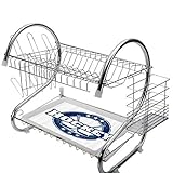 ステンレス製食器棚2段、キッチン用食器棚ドレーナーラックホルダードレンラック食器乾燥ラックホッケー、風化ビンテージスタンプ構成テキストスティックと星のサークル、ブラックグレーホワイトステンレス製食器棚キッチンドライドリップトレイカトラリーラ