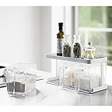 調味料入れ Lサイズ 3個セット ＆ ラック 4点セット ストッカー 容器 ケース 収納 スプーン キッチン ホワイト