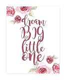 Dream Big Little One飾り、印刷で、フラワープリント、Dream Big Wall Sign、子供赤ちゃん保育園壁飾り用寝室装飾キッズポスター引用アートワーク、Dream Big L