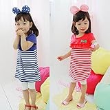 【即納】子供 キッズワンピース ストライプ＆スプライス式ワンピース 胸にフリル＆ボウ付き全2色100cm 110cm 120cm 130cm 140cm red,140cm