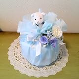 おむつケーキmini ブルー　ブーケ付　 出産祝い　男の子用　お買い得　コスパ　結婚祝 (blue)