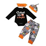(ラランドリー) laraandlory ハロウィン ベビー かぼちゃ 衣装 4点セット ロンパース＆パンツ＆帽子＆ヘアバンド (70/0-6ヶ月, 黒)