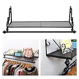 OGORI ウォールシェルフ 壁付 ディスプレイ アンティーク調 北欧 壁掛け飾り棚 アイアンシェルフ 小物収納 タオルハンガー 113cm×30cm×34cm ブラック