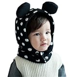 XueXian(TM) 秋冬 ベビー 帽子 防寒帽子 男の子 女の子 キャップ ハット ふわふわ 厚手 ネックウォーマー 耳付き 水玉柄 耳あて（ブラック）