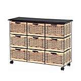 籐＆アイアンワイドランドリー　引出9　キャスター付き　ＳＩｓｉＲＮ010803090ＢＫｉｓ