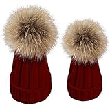 MIOIM® ニット帽子 親子 大人と子供 帽子 2点セット 無地 カジュアル ポンポン フリーサイズ 5色 多色選択 厚手 保温防寒