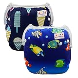 ALVABABY ベビー スイムパンツ 防水 スイム布 再利用可能 おむつ 水遊び用 水着 2枚セット SWD16-17-JP