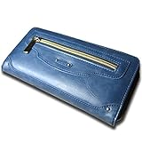 スタッズ使い微光沢フェイクレザーのファスナー長財布NV