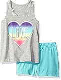 The Children's Place Big Girls' Tank Top and Jersey Shorts Active Outfit Heather Falcon/Aruba Blue X