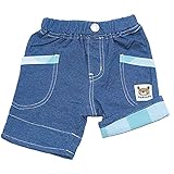 【本体綿100％】2017年 夏物 ZOOMIC ズーミック ニットデニム 折り曲げポケ ５分丈パンツ ブルー◇80cm