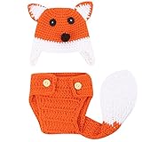 AmazingDeal ベビー 撮影服 記念写真 赤ちゃん 狐 年賀状 可愛い 寝相アート ニット帽子セット 新生児 出産祝い (３-４ヵ月)