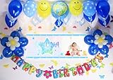 A007☆BLUE風船セット■お誕生日を飾りましょ♪　【 写真+名前入り 横断幕♪】誕生日横断幕　パーティー装飾用品　★横断幕＋バルーン装飾SET★　誕生日　飾り付...