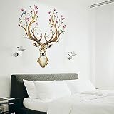 toonol DIY Sika Deer Head花の壁のステッカーリビングルームアートビニール壁デカールforキッズ赤ちゃんホーム装飾、60 x 90 cm