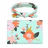 (アイム)iiniim　ベビー　ラップ　赤ちゃん　フリース　寝袋　おくるみ　ブランケット　新生児　着る毛布　コットン　暖かい　睡眠袋　幼児　花柄　ヘッドバンド付 グリーン 2点セット