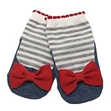 大きなグログラン リボン靴下(デニムボーダー・レッド)日本製 mimi ミミ 【 8cm - 11cm ・0-11ヶ月頃】