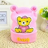 新生児帽子 クリスマス 防寒 ニット帽子 ベア飾り 2017新製品 pink