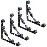 KKlewu 4枚セット アイアンブラケット 棚受け シェルフ L型 厚さ2mm (250mm, 黒)