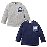 (ネイビー/95cm)ベビー服 男の子 Tシャツ 長袖 KID BOW キッドバウ 綿100％ デニムポケット付 無地 男児 ベビー