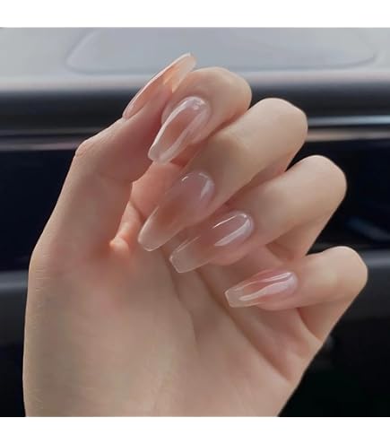 Amazon | 24PCS ロング大人女性ネイル ピンク ネイルチップ ホワイトの