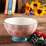 パイオニアのWoman Flea Market 6 Happiness Decorated Footed Bowls、レッド&ターコイズ、4のセットby BLOSSOMZ