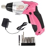 【SR-tools】 小型 軽量 充電式 電動ドライバー LEDライト付 ハイパワー DIY女子 （ピンク 13pcs）