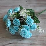 1?花束?5?枝?15?芽の赤いミニ結婚式パーティーの家の装飾のための絹の花のバラ