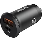Philips (フィリップス) カーチャージャー PD30W&QC30W急速充電 USB-A＆USB-Cポート シガーソケット スマートIC対応 超コンパクト設計 車載用充電器 12V/24V車両対応 シガーソケットスプリッタ DLP3520N