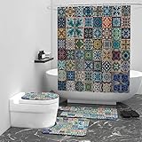 CFGZC シャワーカーテン 防カビ カラー 透明 防水 180×200cm 浴室 北欧 3D フック付き 保温 シャワーかーてん 玉石柄 結露防止シート シャワーフック 高級 150cm*180cm 軽量 速乾 カーテンリン